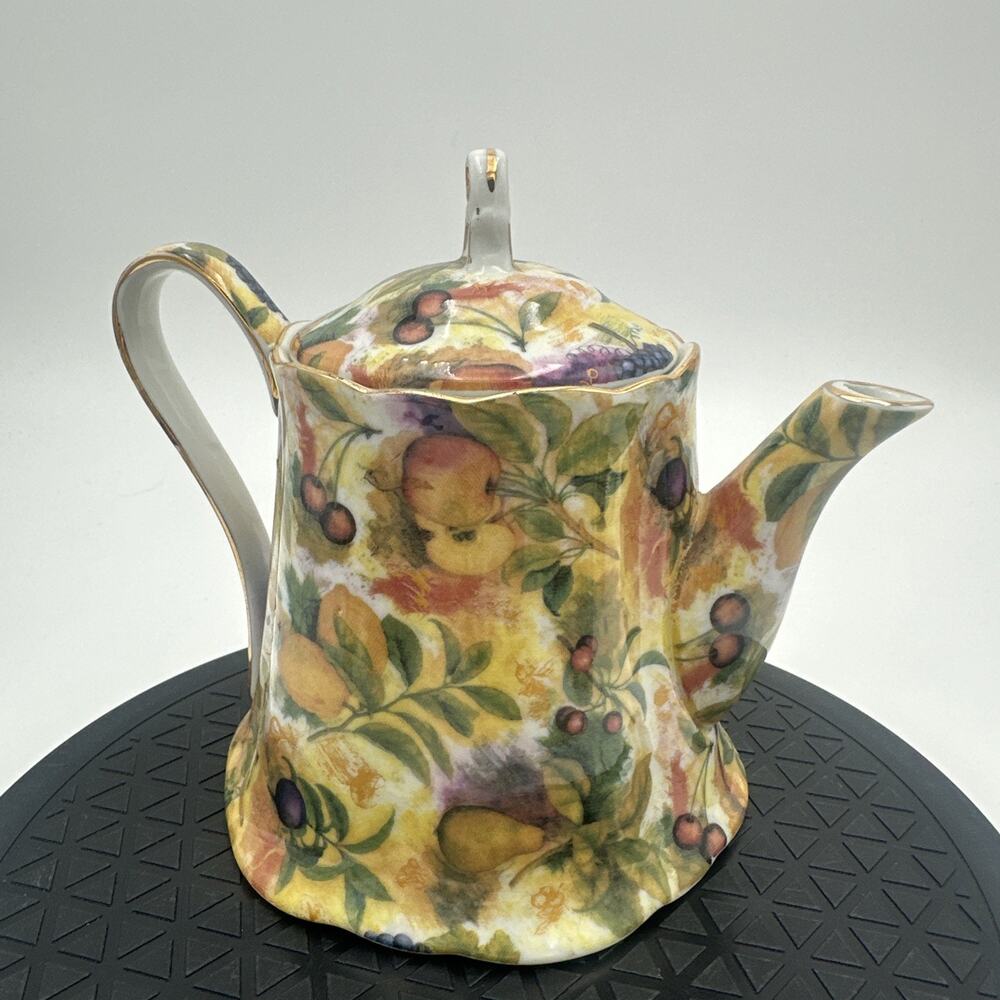 Vintage Royal Danube Gold Trim Fruit Chintz Teapot
